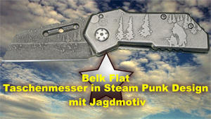 Taschenmesser Belk Flat in Steam Punk Design mit Jagdmotiv