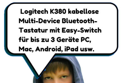 Logitech K380 kabellose Multi-Device Bluetooth-Tastatur mit Easy-Switch fr bis zu 3 Gerte, schlank  PC, Notebook, Windows, Mac, Chrome OS, Android, iPad OS, Apple TV, Deutsches QWERTZ-Layout